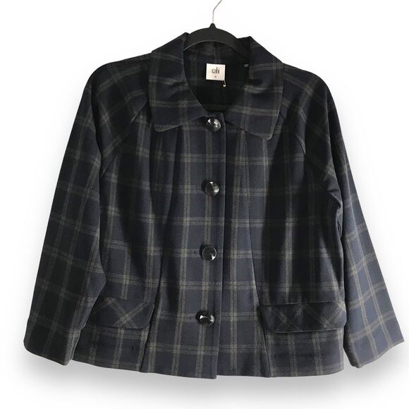 CAbi 3551 Size Medium Blue Plaid 3/4 Sleeve Jacket Button Front Blazer Academia‎ - Picture 1 of 14